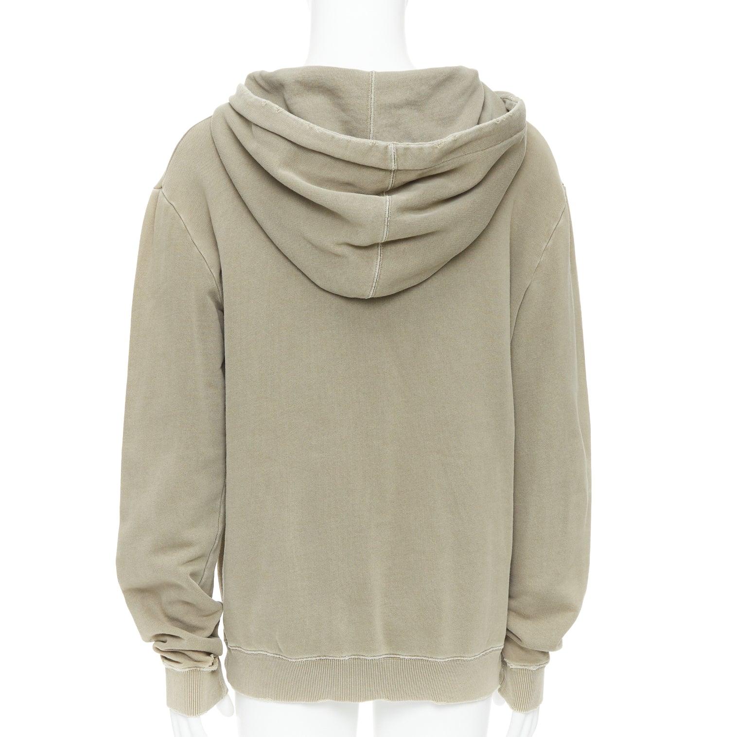 SAINT LAURENT 2018 stone cotton distressed washed logo hoodie S For Sale 1