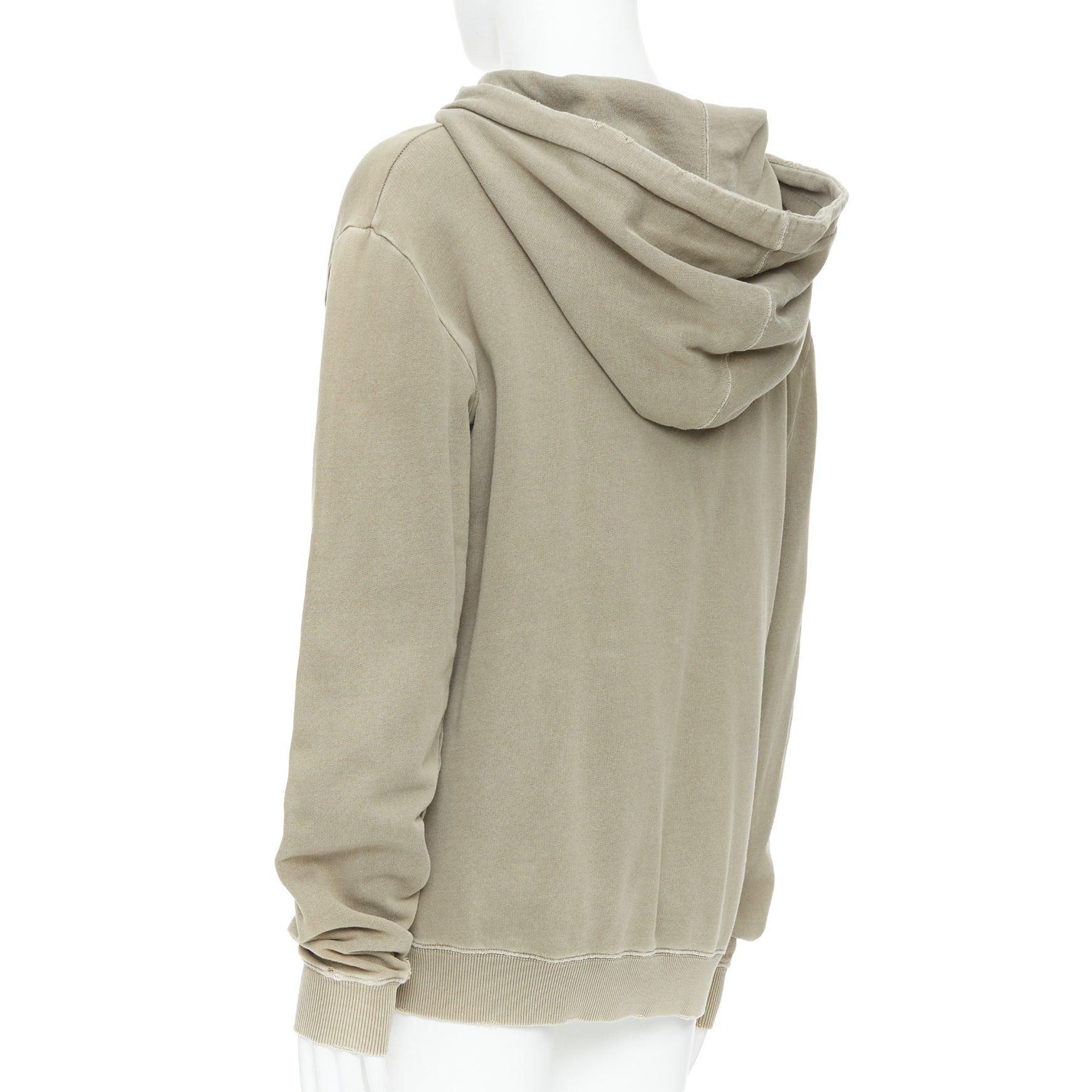 SAINT LAURENT 2018 stone cotton distressed washed logo hoodie S For Sale 2