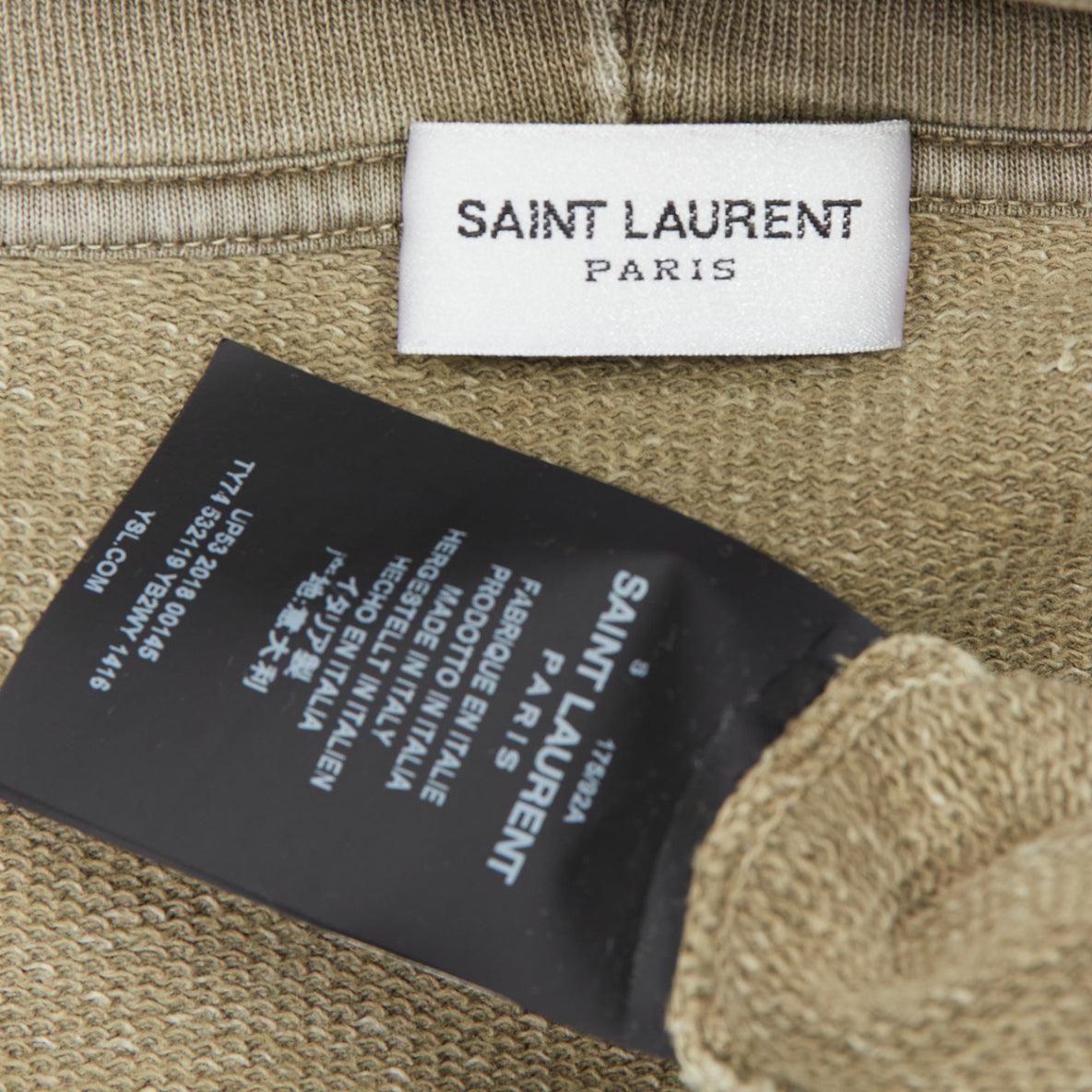 SAINT LAURENT 2018 stone cotton distressed washed logo hoodie S For Sale 4