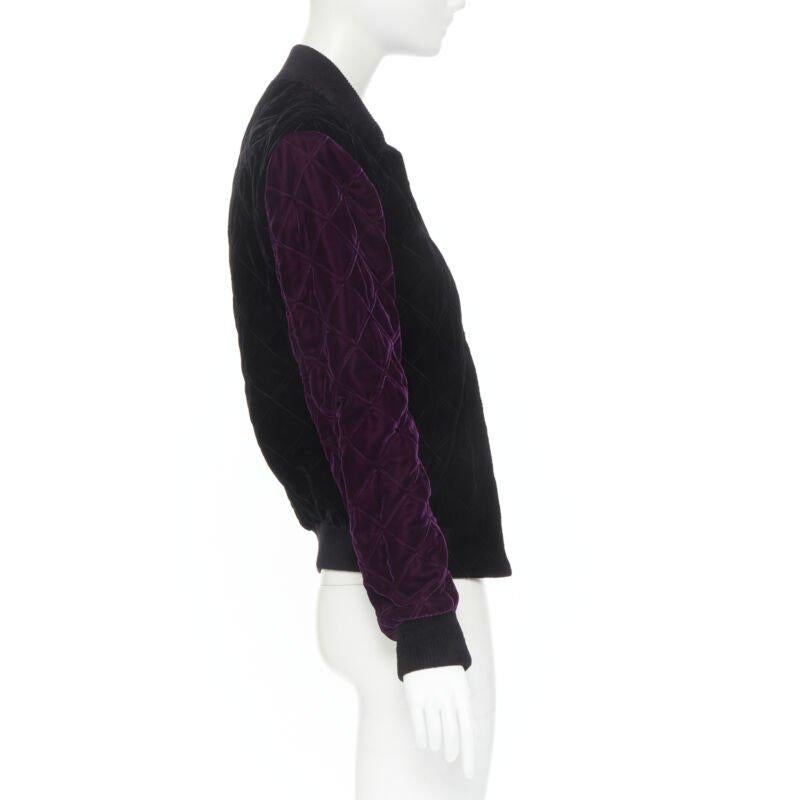 SAINT LAURENT 2018 Teddy noir violet diamant veste bombardier matelassée EU42 XXS en vente 1