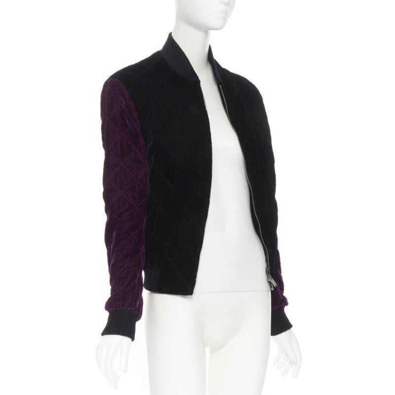 Black SAINT LAURENT 2018 Teddy black purple diamond quilted bomber jacket EU44 XS For Sale