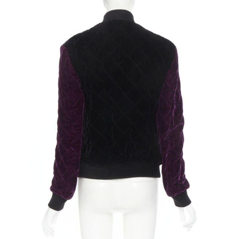 SAINT LAURENT 2018 Teddy black purple diamond quilted bomber jacket EU44 XS For Sale 1