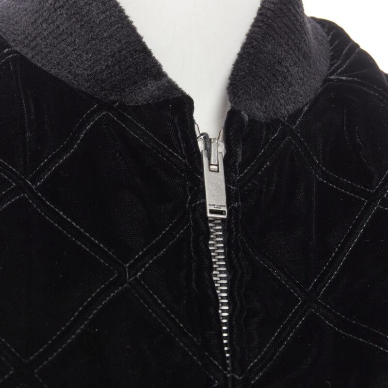 SAINT LAURENT 2018 Teddy black purple diamond quilted bomber jacket EU44 XS For Sale 3