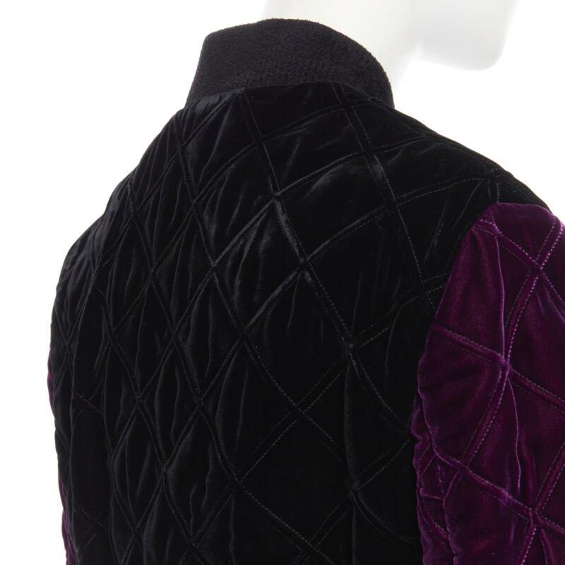 SAINT LAURENT 2018 Teddy black purple diamond quilted bomber jacket EU44 XS For Sale 4