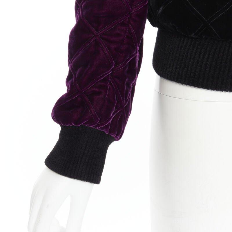 SAINT LAURENT 2018 Teddy black purple diamond quilted bomber jacket EU44 XS For Sale 5