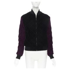 SAINT LAURENT 2018 Teddy black purple diamond quilted bomber jacket EU44 XS