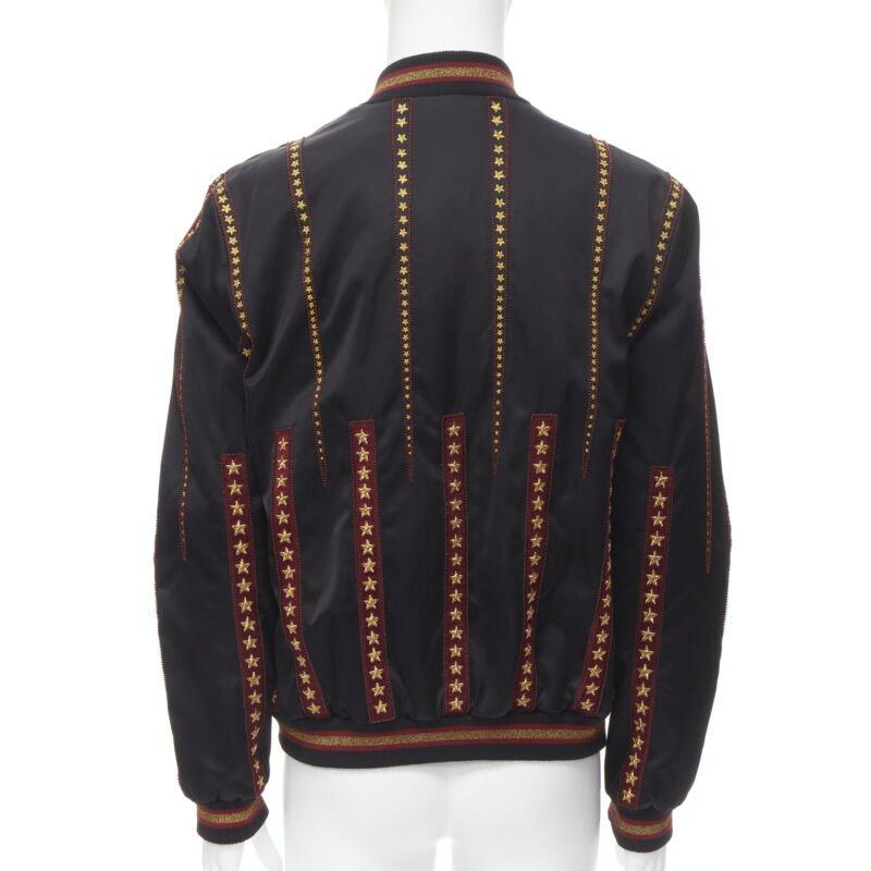 SAINT LAURENT 2018 Teddy, bomber in raso con stelle dorate, EU52 XL in vendita 1