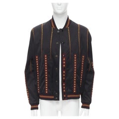 SAINT LAURENT 2018 Teddy satin gold star embellished bomber jacket EU52 XL