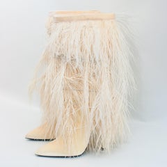 Saint Laurent 2018 Yeti Ostrich Fur Boots size 37