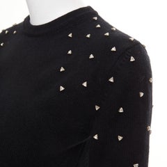 SAINT LAURENT 2019 100% cashmere clear triangle crystal embellished crew sweater