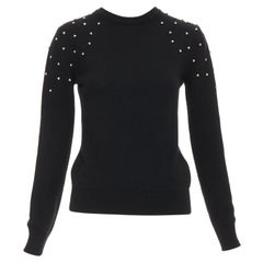 SAINT LAURENT 2019 100% cashmere clear triangle crystal embellished crew sweater