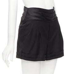 SAINT LAURENT 2019 black virgin wool cumberband high waist shorts FR36 S