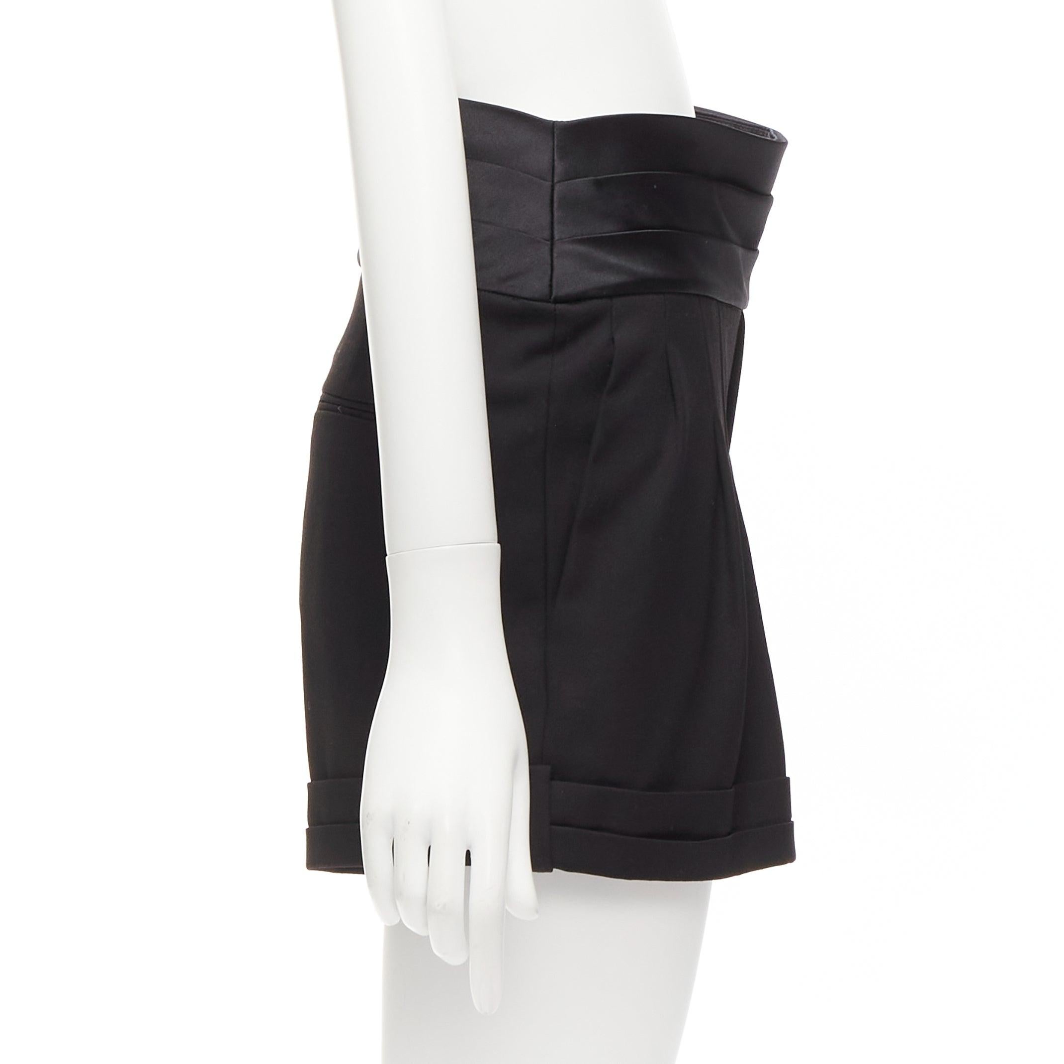 Women's SAINT LAURENT 2019 black virgin wool cumberband high waist shorts FR36 S For Sale