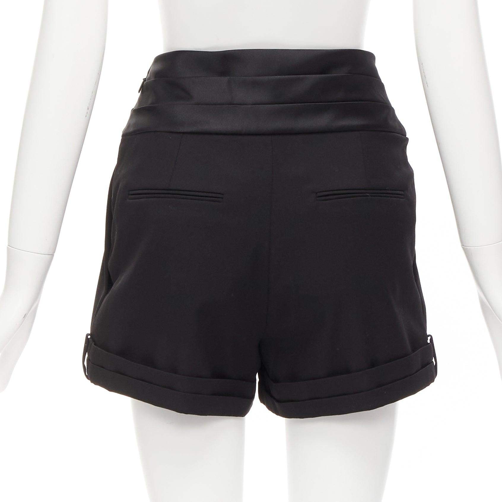 SAINT LAURENT 2019 black virgin wool cumberband high waist shorts FR36 S For Sale 1