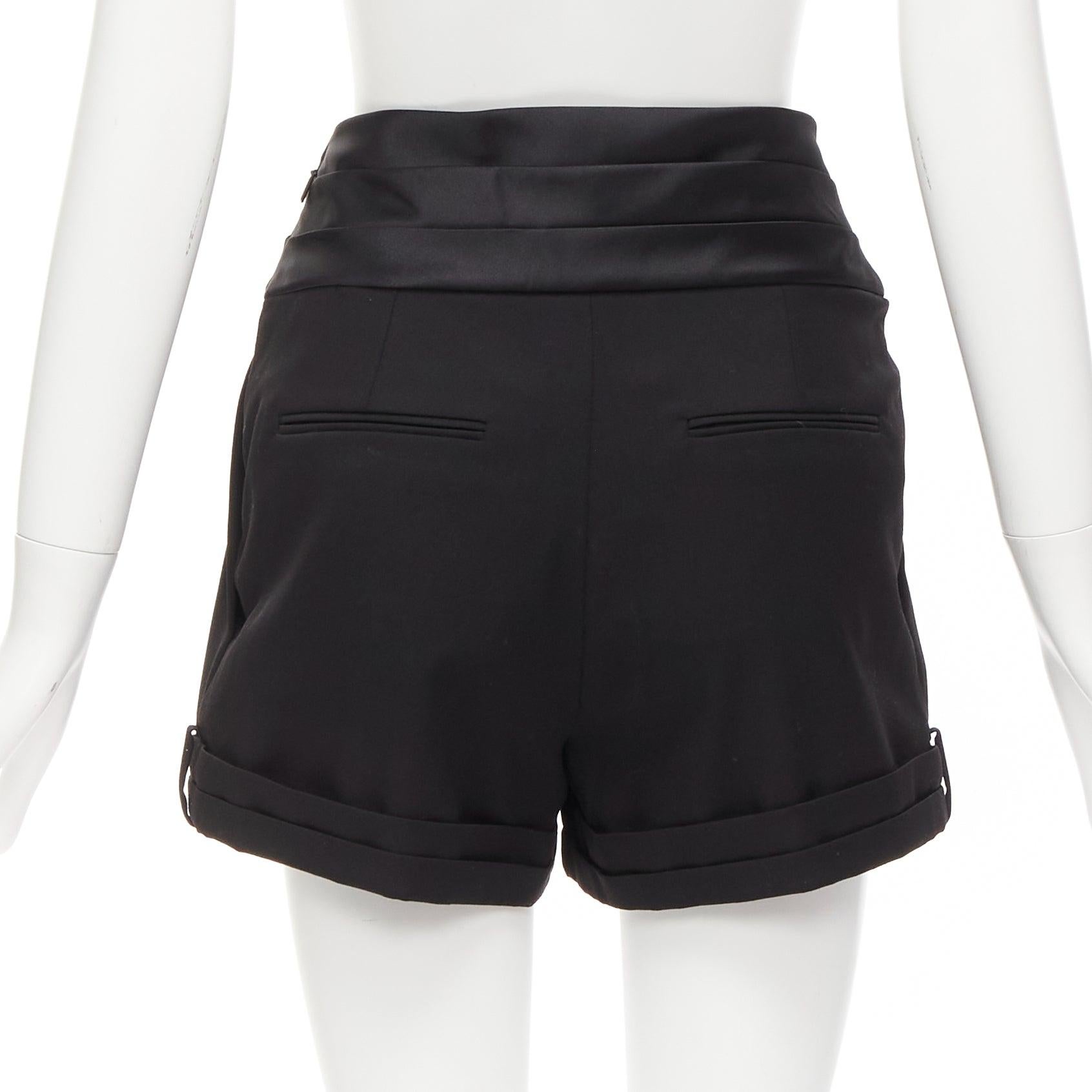 SAINT LAURENT 2019 black virgin wool cumberband high waist shorts FR36 S For Sale 2