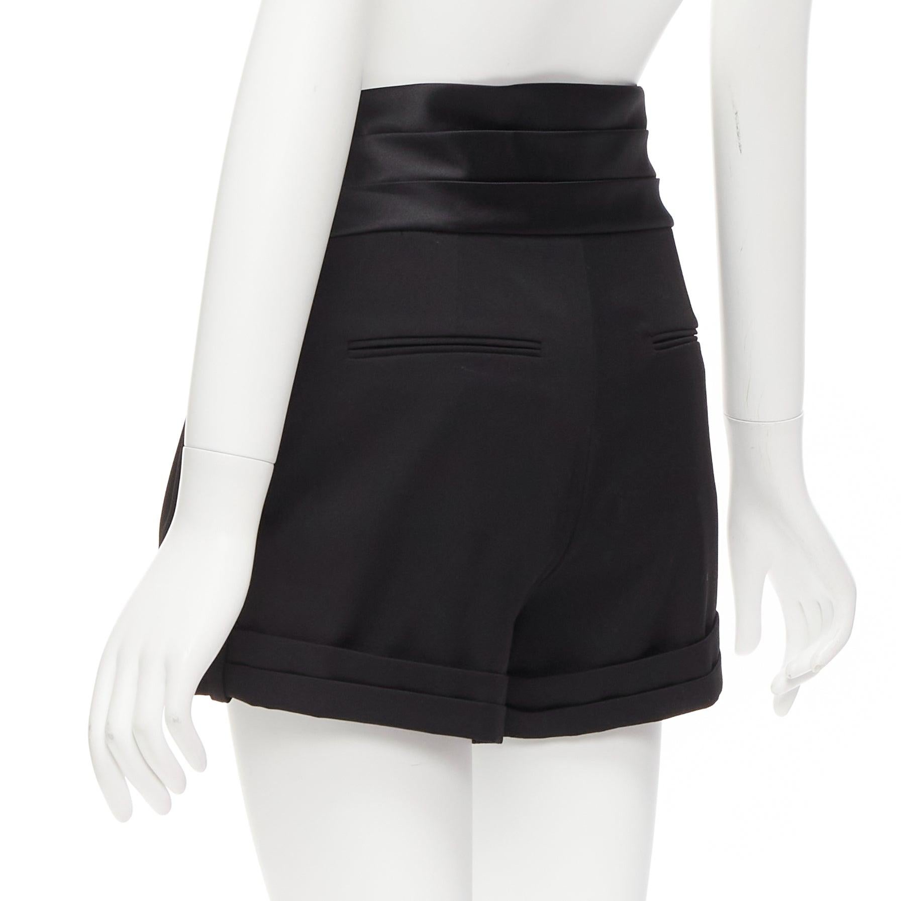 SAINT LAURENT 2019 black virgin wool cumberband high waist shorts FR36 S For Sale 2