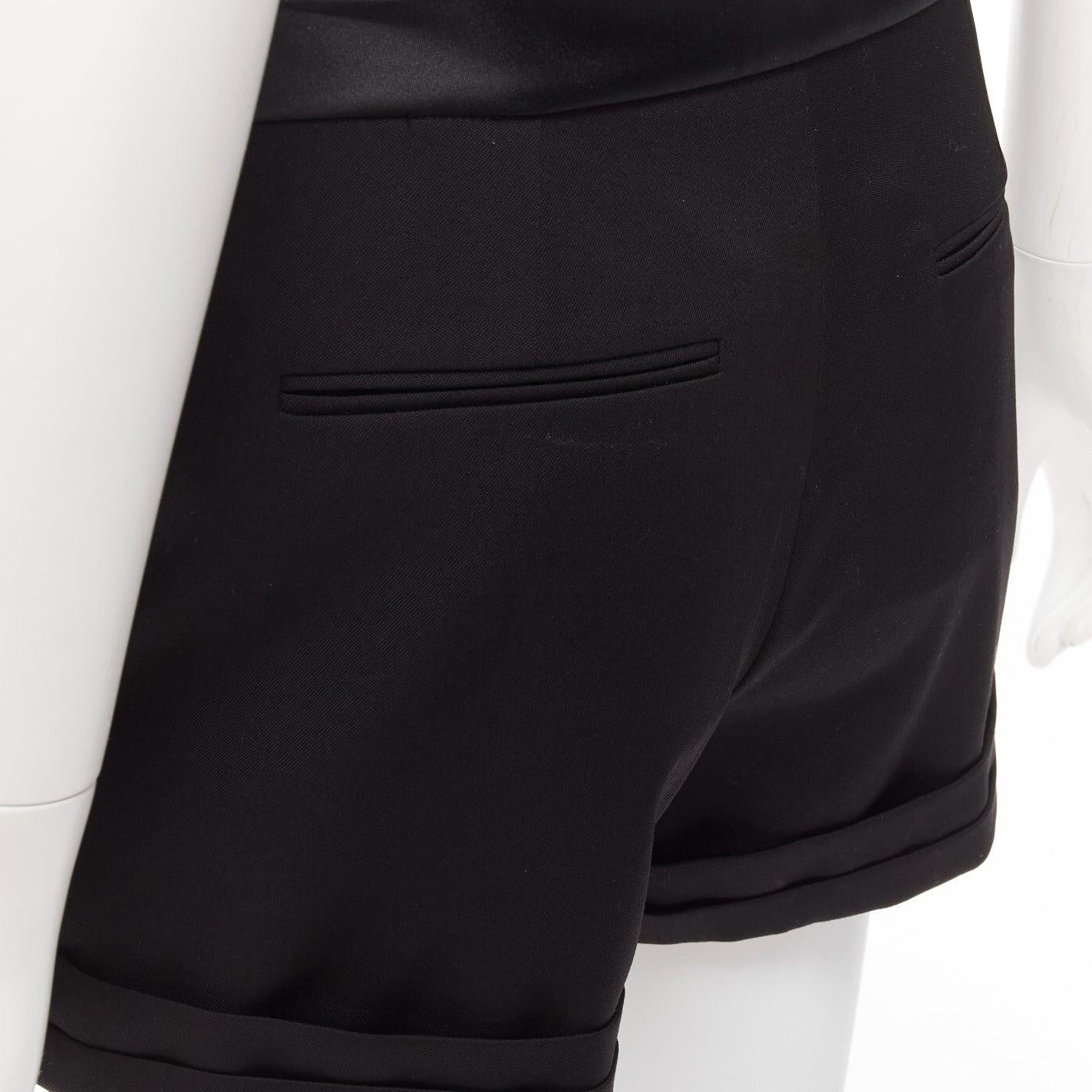 SAINT LAURENT 2019 black virgin wool cumberband high waist shorts FR36 S For Sale 3