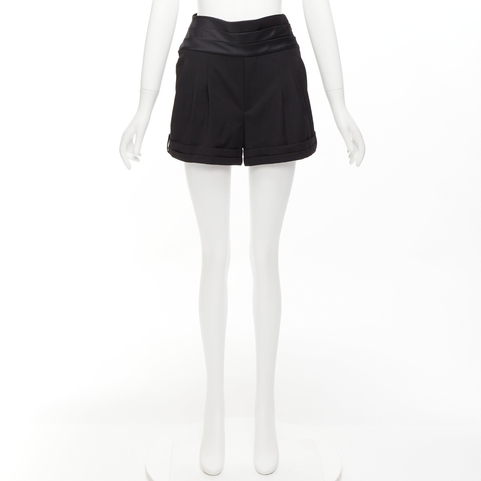 Short taille haute Saint-Laurent 2019 en laine vierge noire à bandes moulantes FR36 S en vente 5