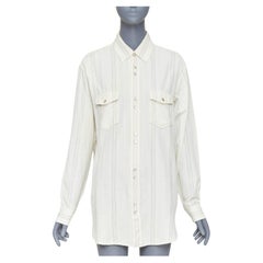 SAINT LAURENT 2019 cream modal blend gold metallic stripe weaved western shirt S