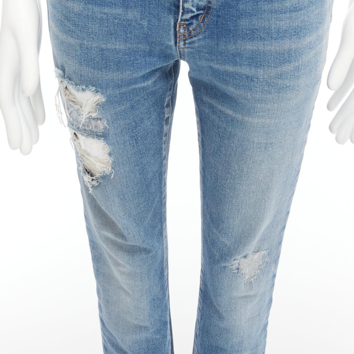 SAINT LAURENT 2019 D09G blue skinny low waist distressed ripped jeans 29
