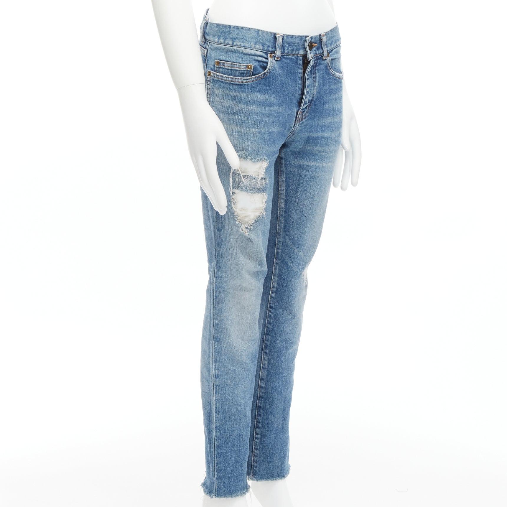 Blue SAINT LAURENT 2019 D09G blue skinny low waist distressed ripped jeans 29