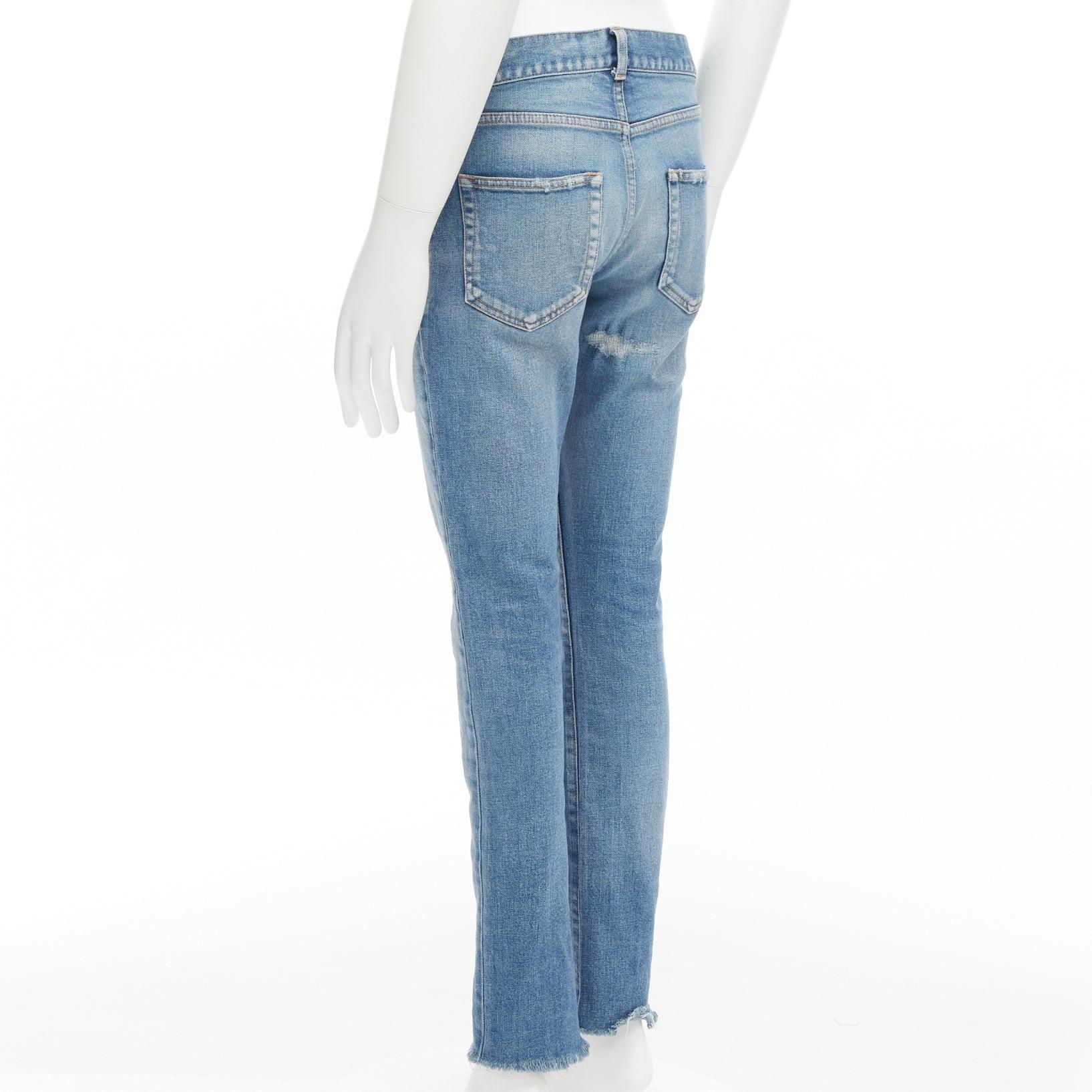 SAINT LAURENT 2019 D09G blue skinny low waist distressed ripped jeans 29