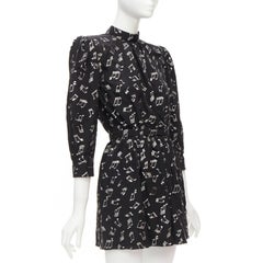 SAINT LAURENT 2019 Musical Note silver embroidered puff sleeve mini dress FR34