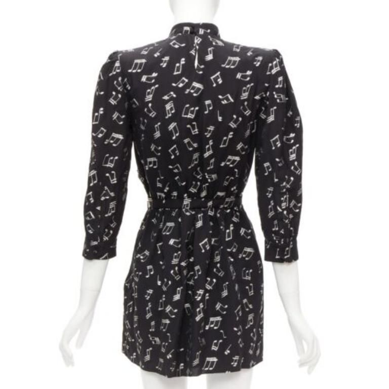 SAINT LAURENT 2019 Musical Note silver embroidered puff sleeve mini dress FR34 For Sale 1