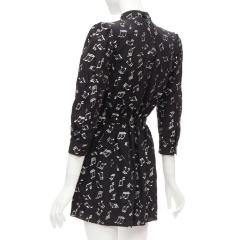 SAINT LAURENT 2019 Musical Note silver embroidered puff sleeve mini dress FR34 For Sale 2