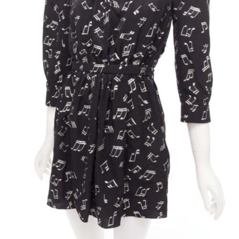 SAINT LAURENT 2019 Musical Note silver embroidered puff sleeve mini dress FR34 For Sale 3