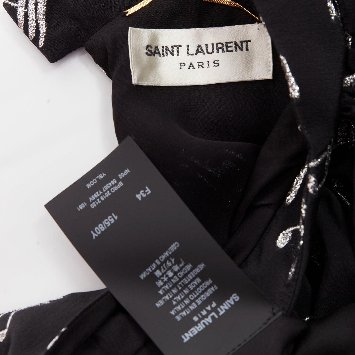 SAINT LAURENT 2019 Musical Note silver embroidered puff sleeve mini dress FR34 For Sale 5