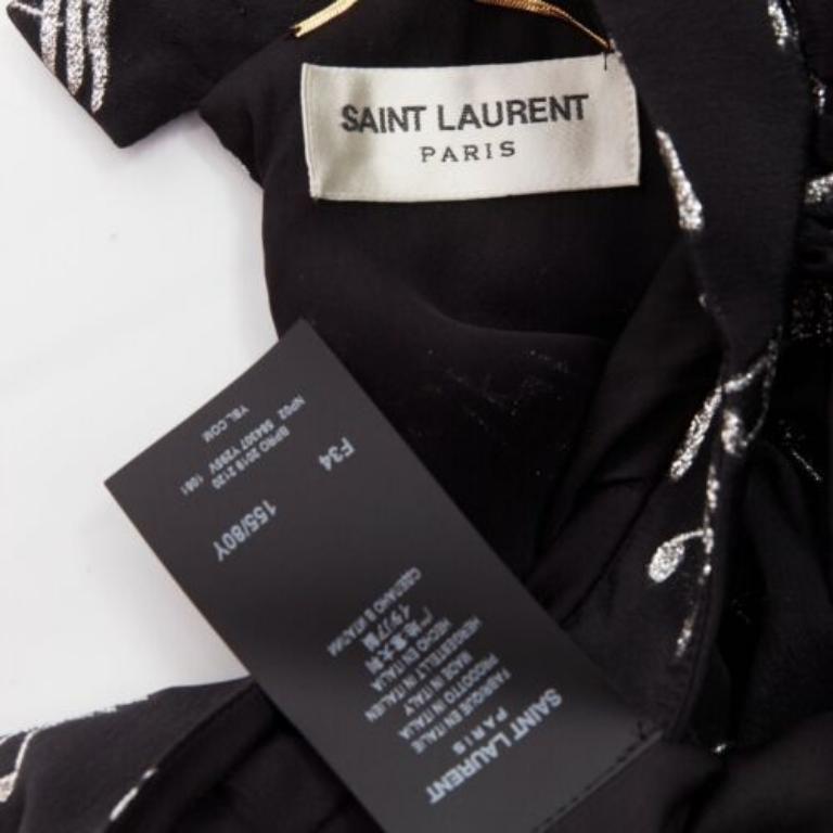 SAINT LAURENT 2019 Musical Note silver embroidered puff sleeve mini dress FR34 For Sale 4