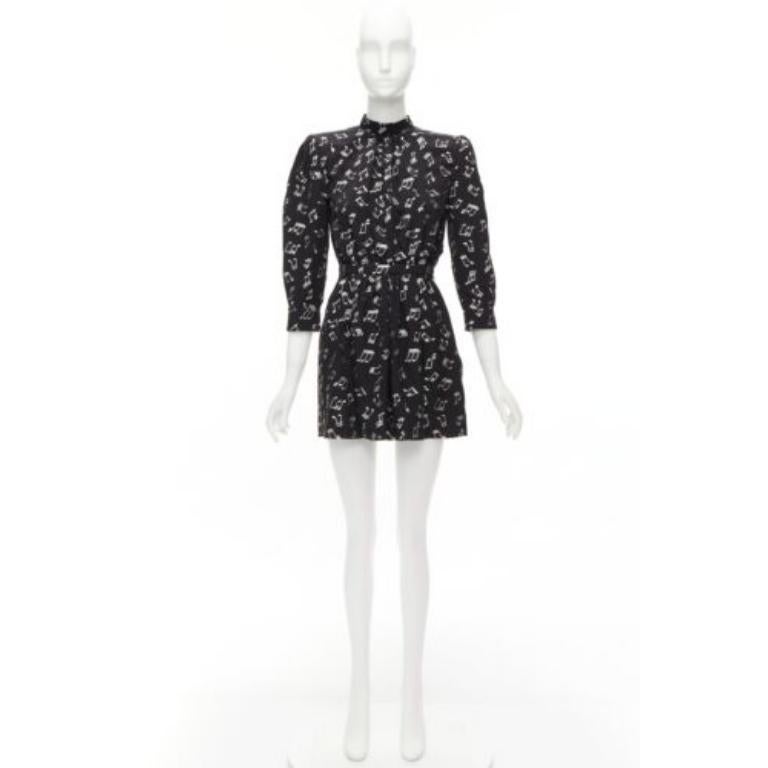 SAINT LAURENT 2019 Musical Note silver embroidered puff sleeve mini dress FR34 For Sale 5