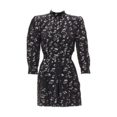 SAINT LAURENT 2019 Musical Note silver embroidered puff sleeve mini dress FR34