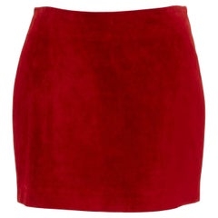 SAINT LAURENT 2019 red suede leather back dart mini skirt FR38 M