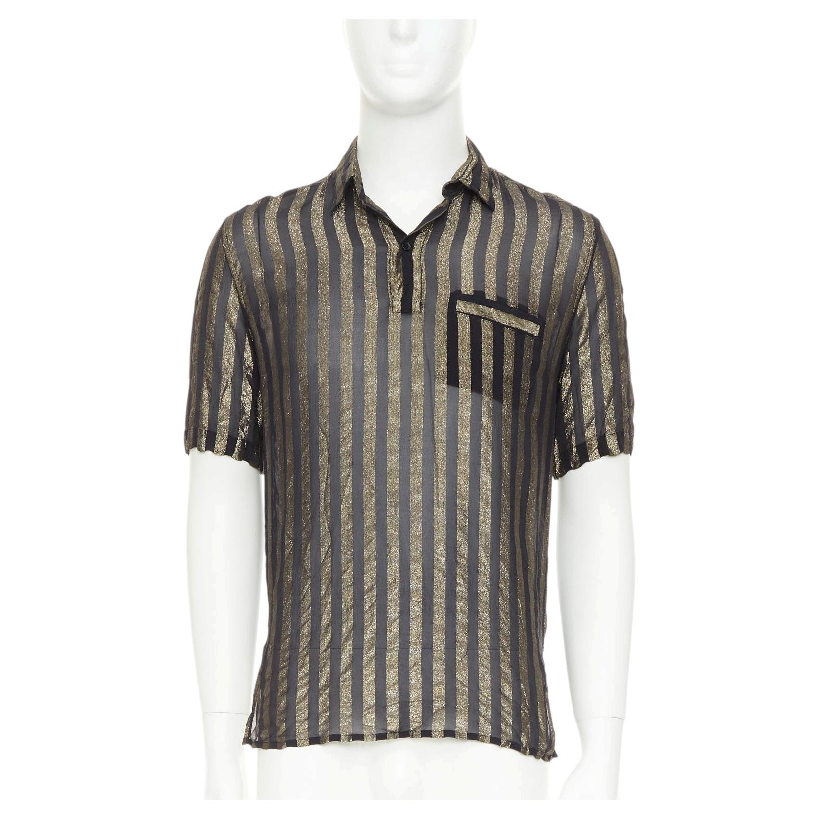 SAINT LAURENT 2019 Polo a righe in lurex oro metallizzato EU38 S