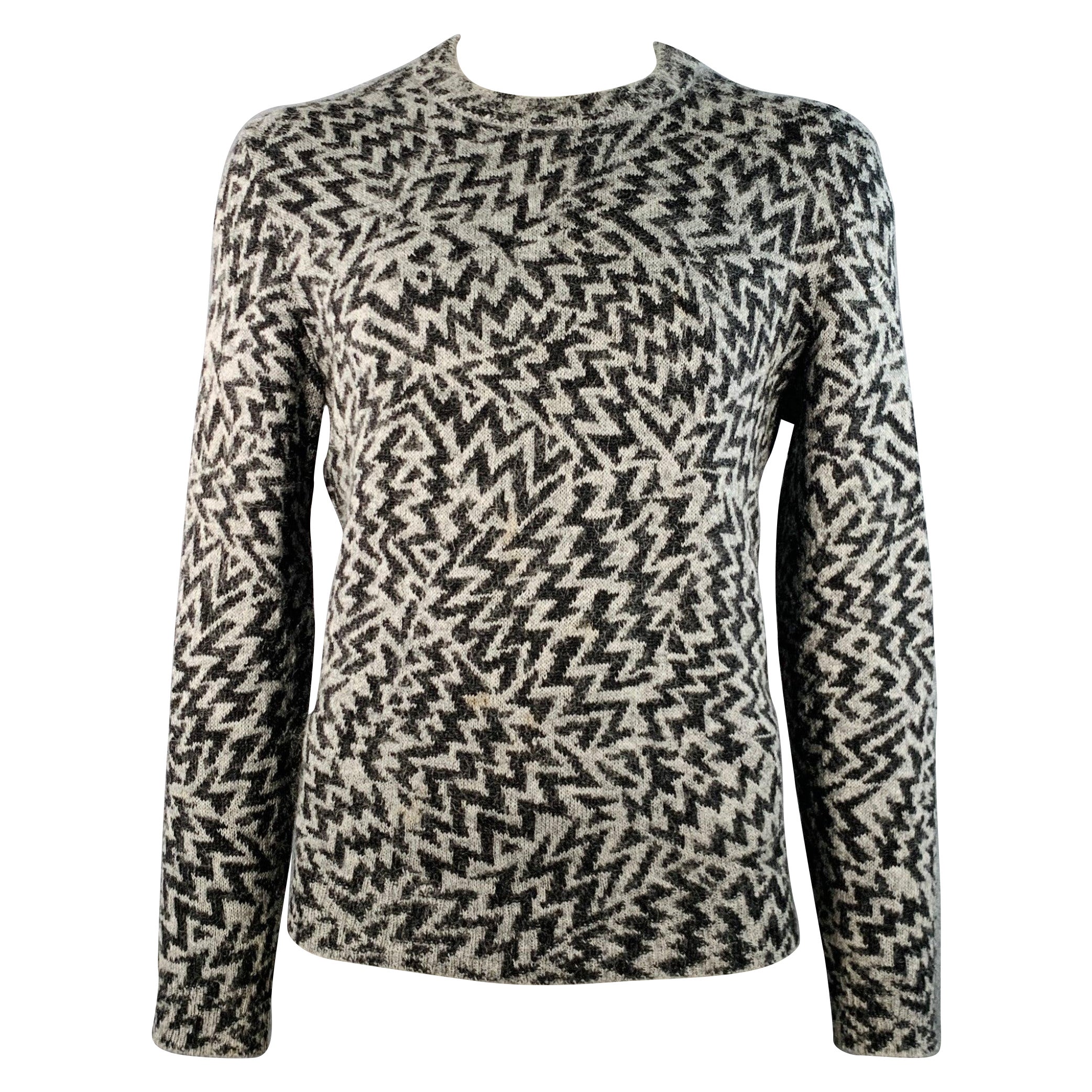 SAINT LAURENT 2019 Taglia L Grigio Nero Zig Zag Maglione a girocollo in misto lana in vendita
