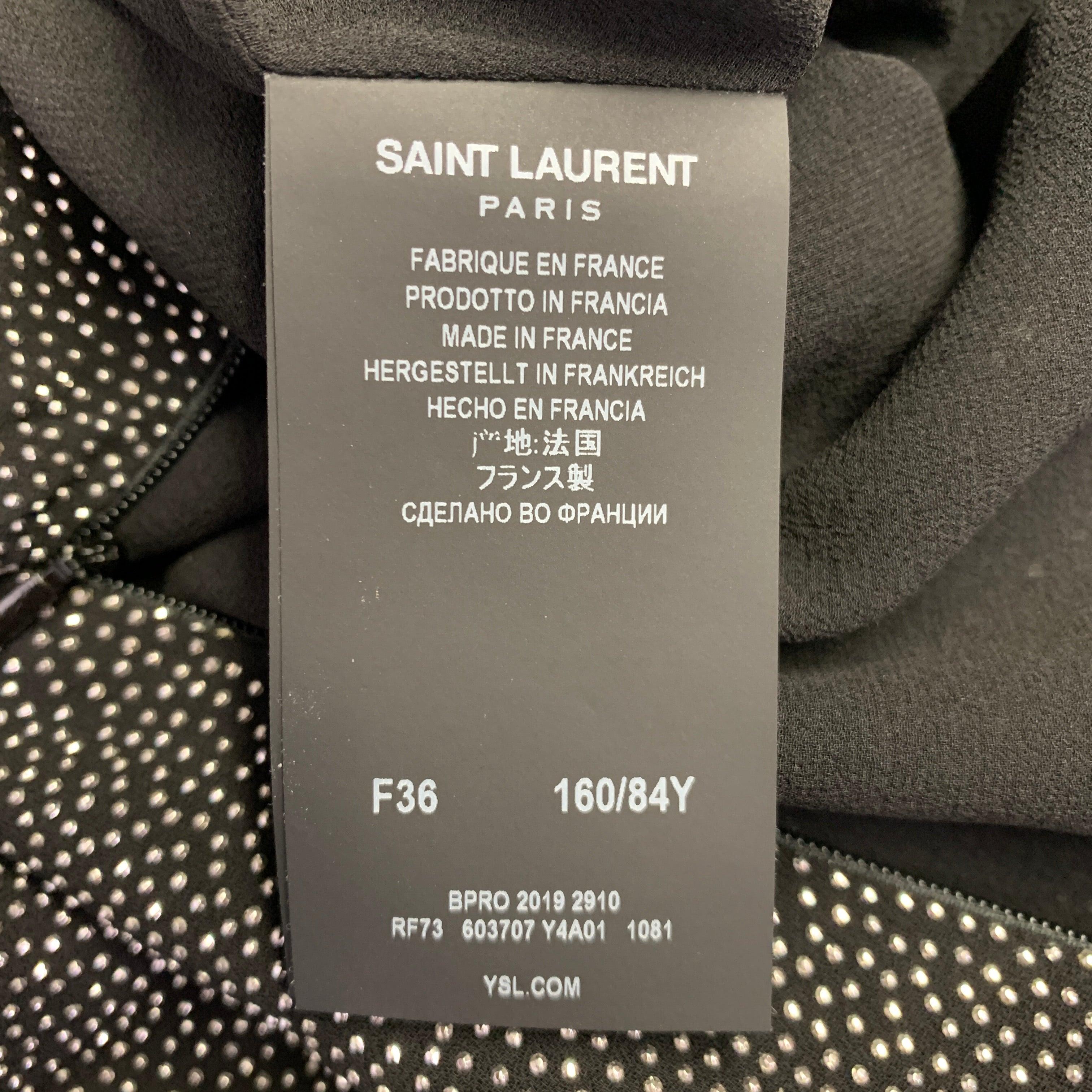 SAINT LAURENT 2019 Size XS Black Silver Viscose Rhinestones Cocktail Dress For Sale 2