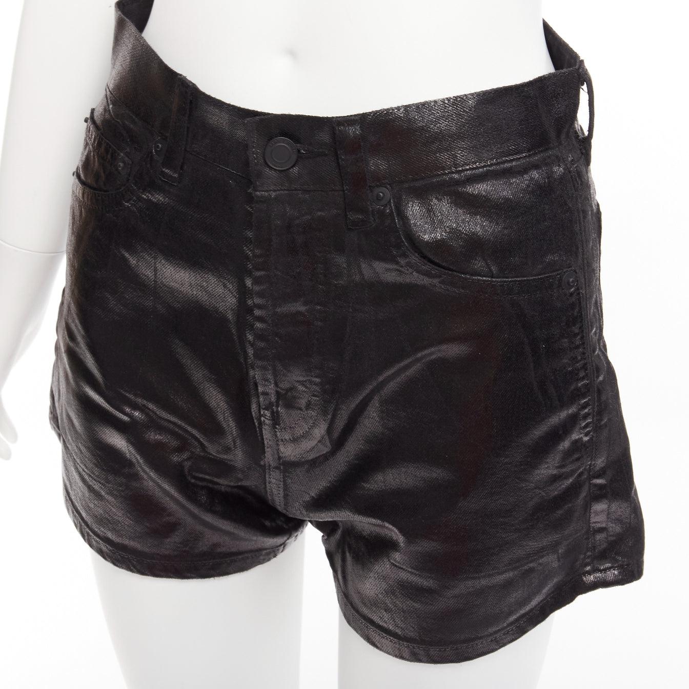 SAINT LAURENT 2020 black coated cotton high waisted wide leg shorts 26