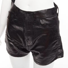 SAINT LAURENT 2020 black coated cotton high waisted wide leg shorts 26"