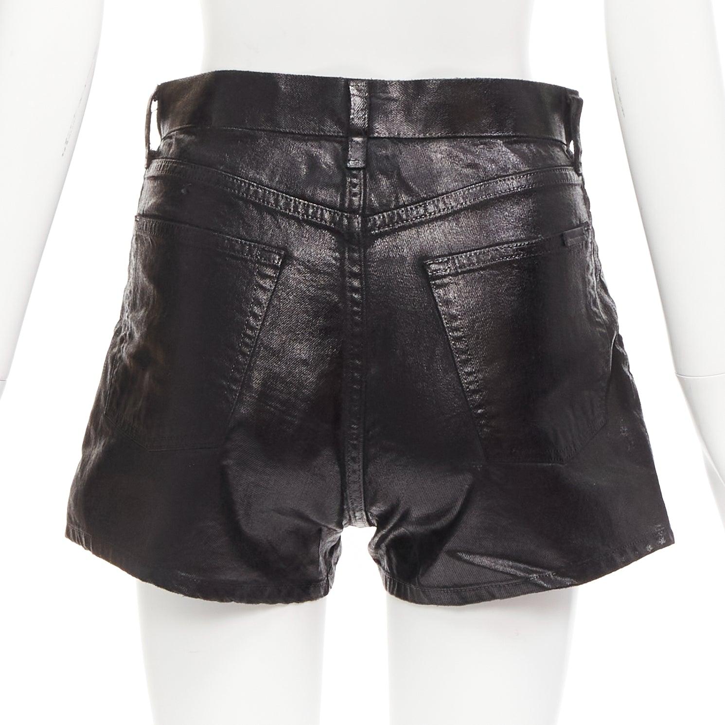 SAINT LAURENT 2020 black coated cotton high waisted wide leg shorts 26