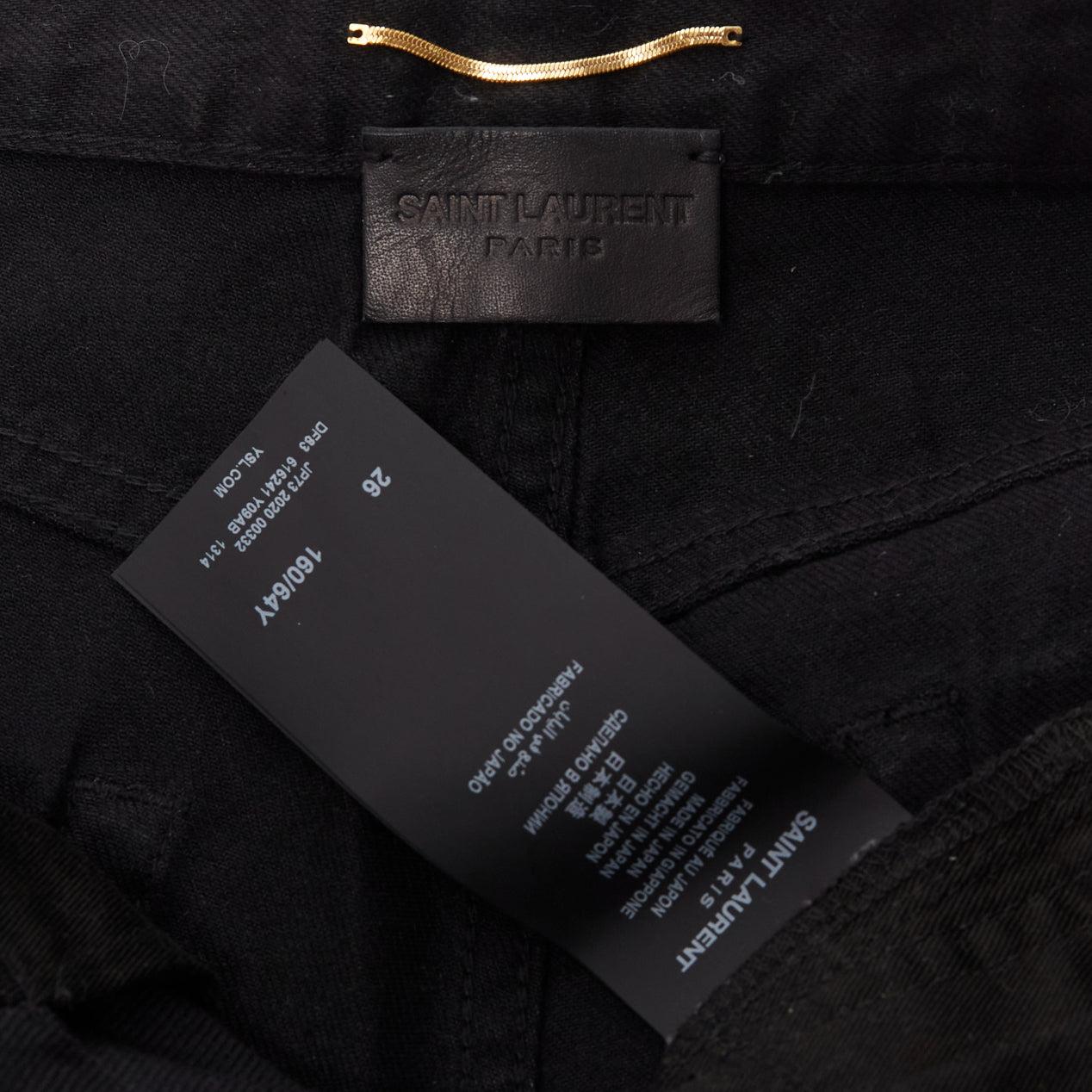 SAINT LAURENT 2020 black coated cotton high waisted wide leg shorts 26