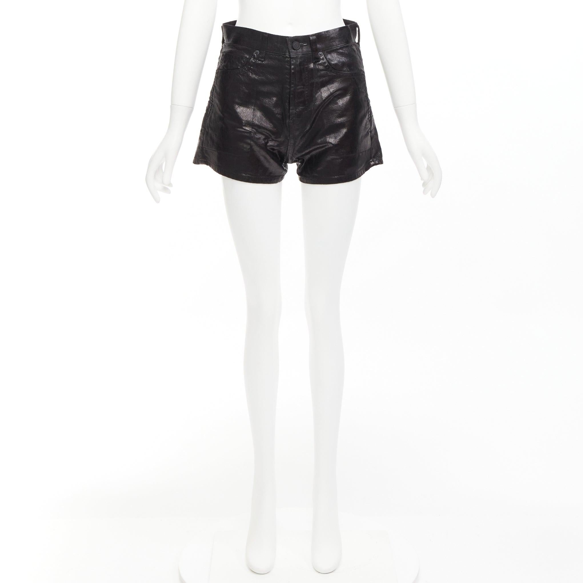 SAINT LAURENT 2020 black coated cotton high waisted wide leg shorts 26