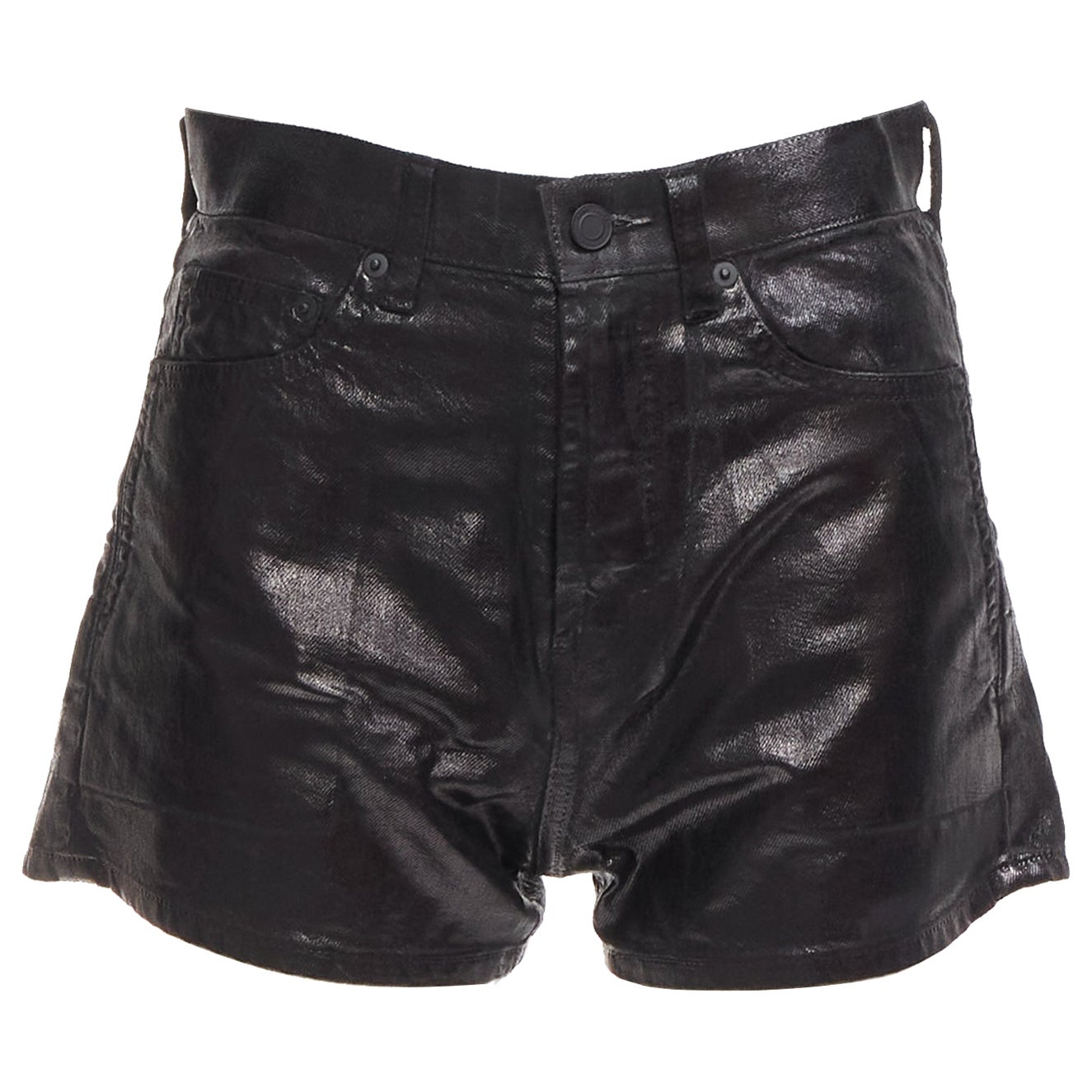 SAINT LAURENT 2020 Pantalones cortos de cintura alta y pernera ancha de algodón negro 26". en venta