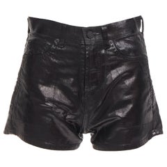 SAINT LAURENT 2020 black coated cotton high waisted wide leg shorts 26"