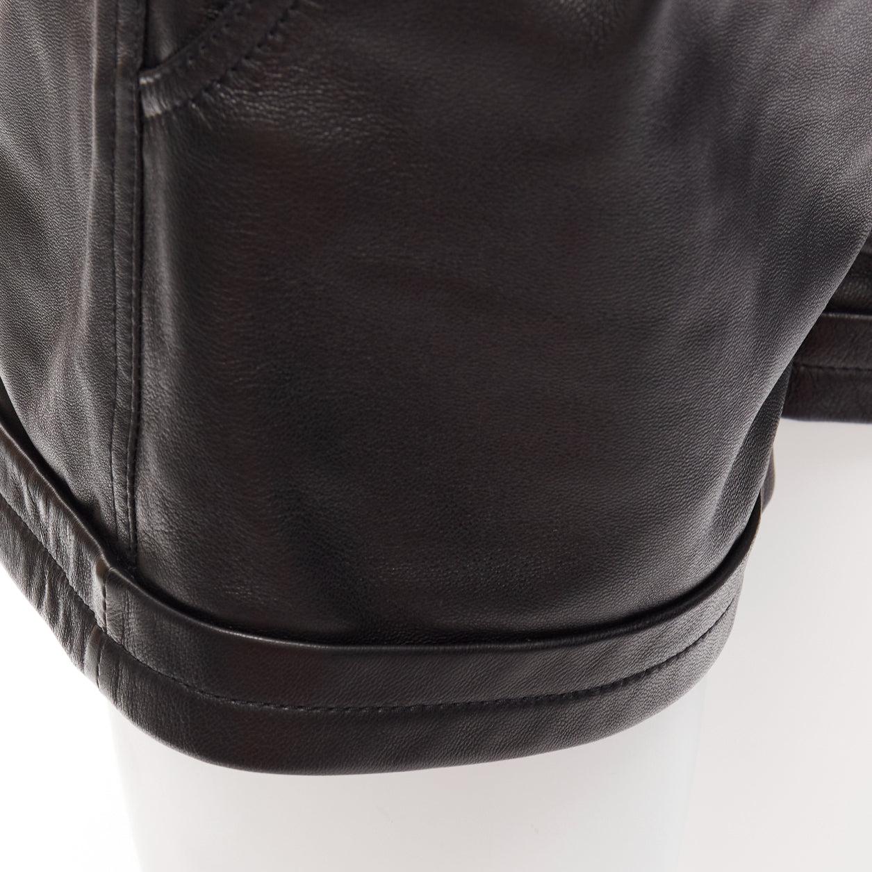 SAINT LAURENT 2020 black lambskin leather high waist pleated wide shorts FR34 XS For Sale 4