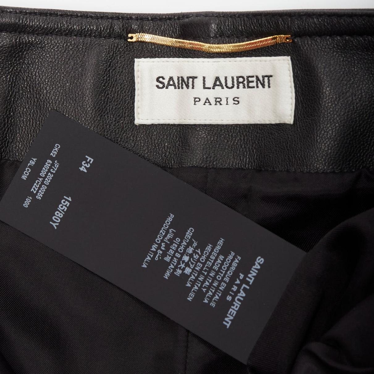 Saint Laurent 2020 short large plissé taille haute en cuir d'agneau noir FR34 XS en vente 4