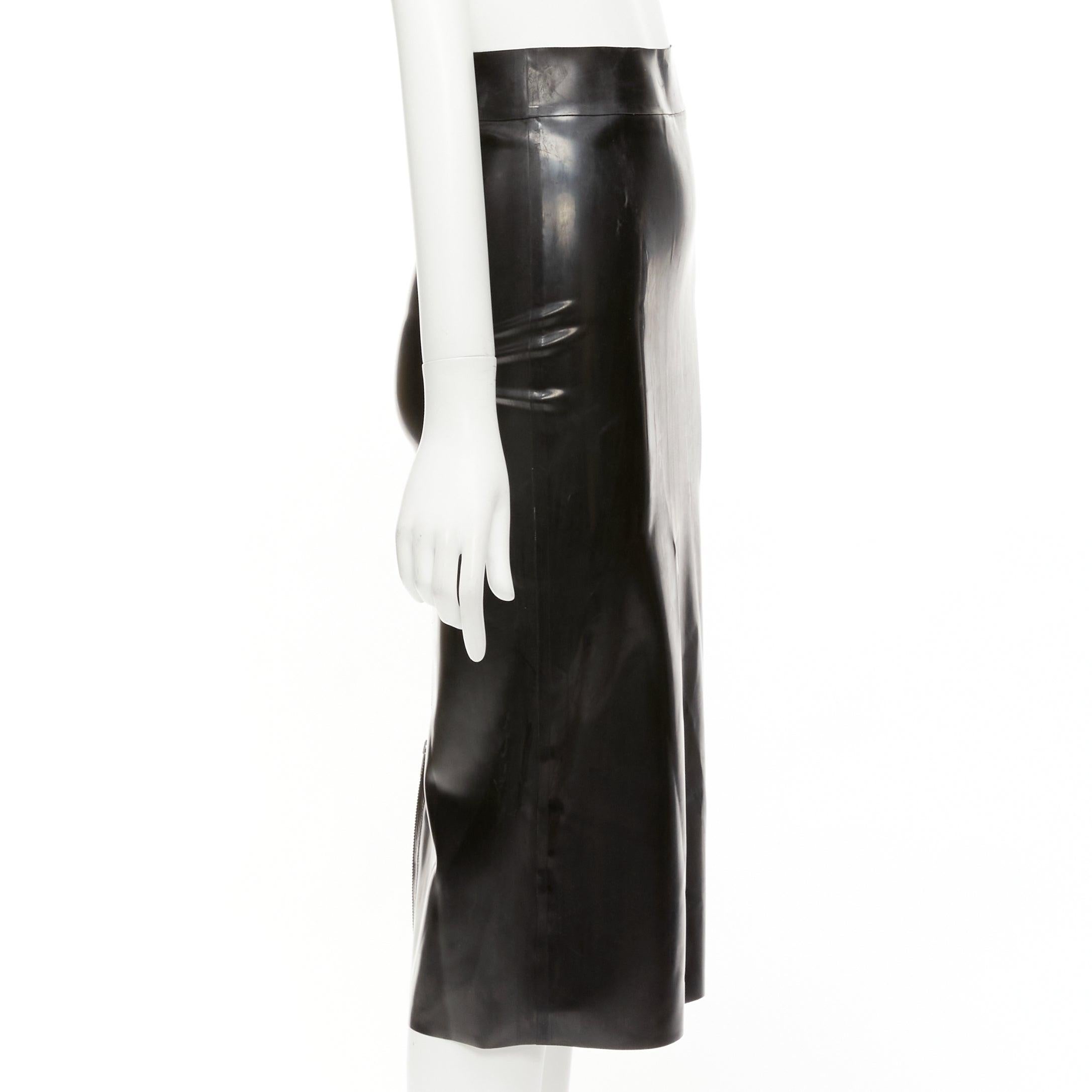 SAINT LAURENT 2020 black latex back silver zip dominatrix pencil skirt FR34 XS For Sale 1
