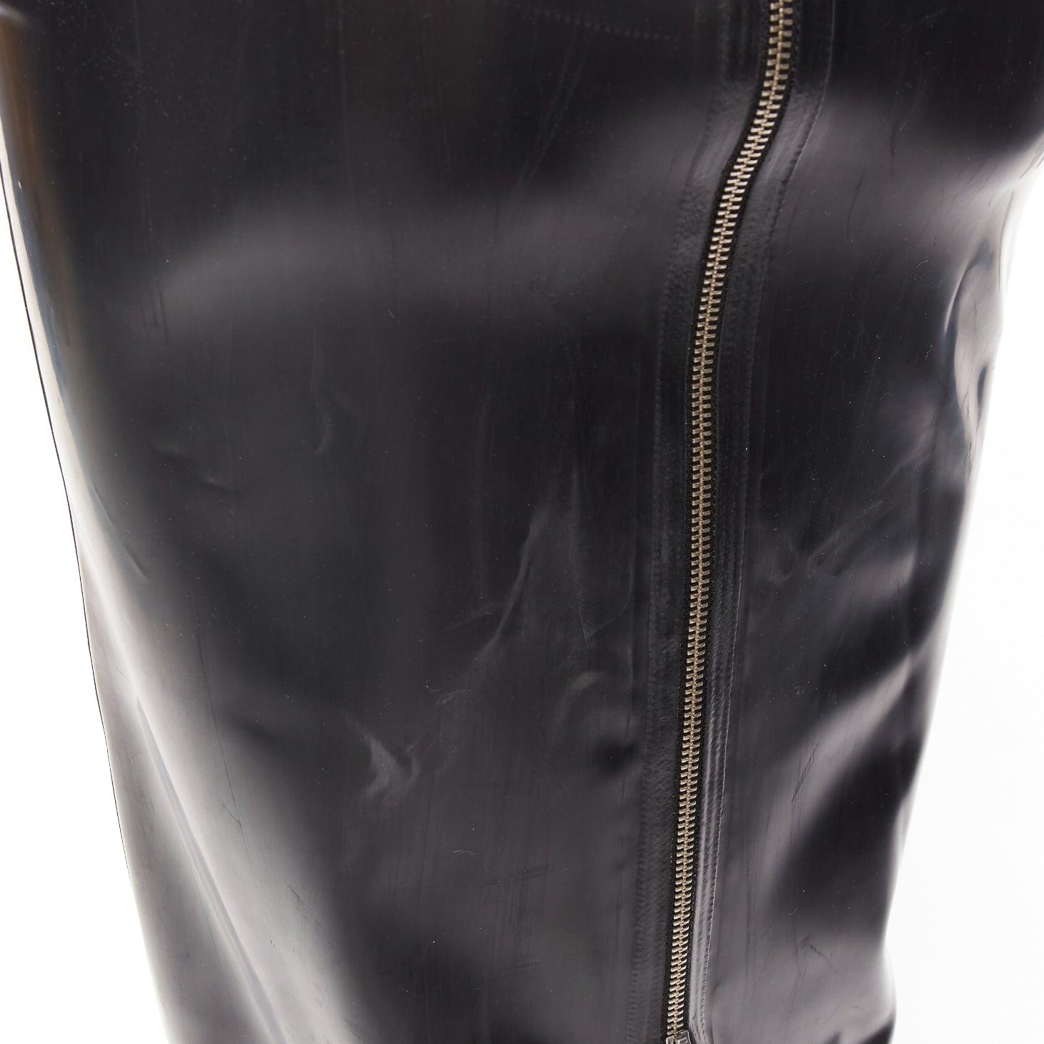 SAINT LAURENT 2020 black latex back silver zip dominatrix pencil skirt FR34 XS For Sale 5