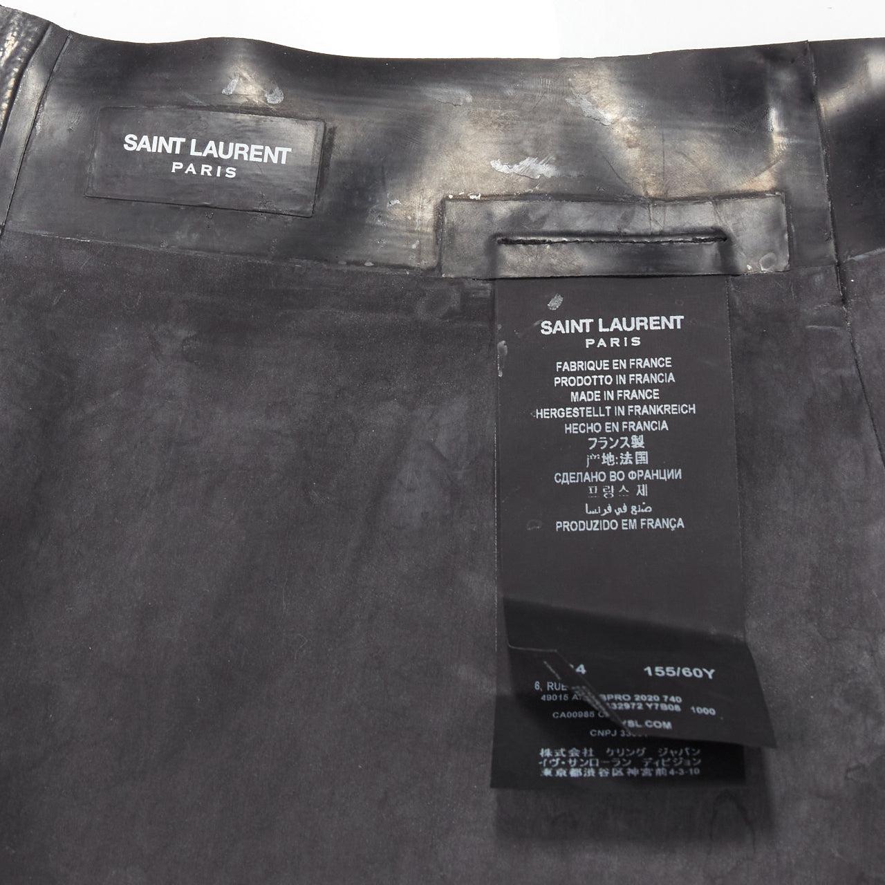 SAINT LAURENT 2020 black latex back silver zip dominatrix pencil skirt FR34 XS For Sale 6